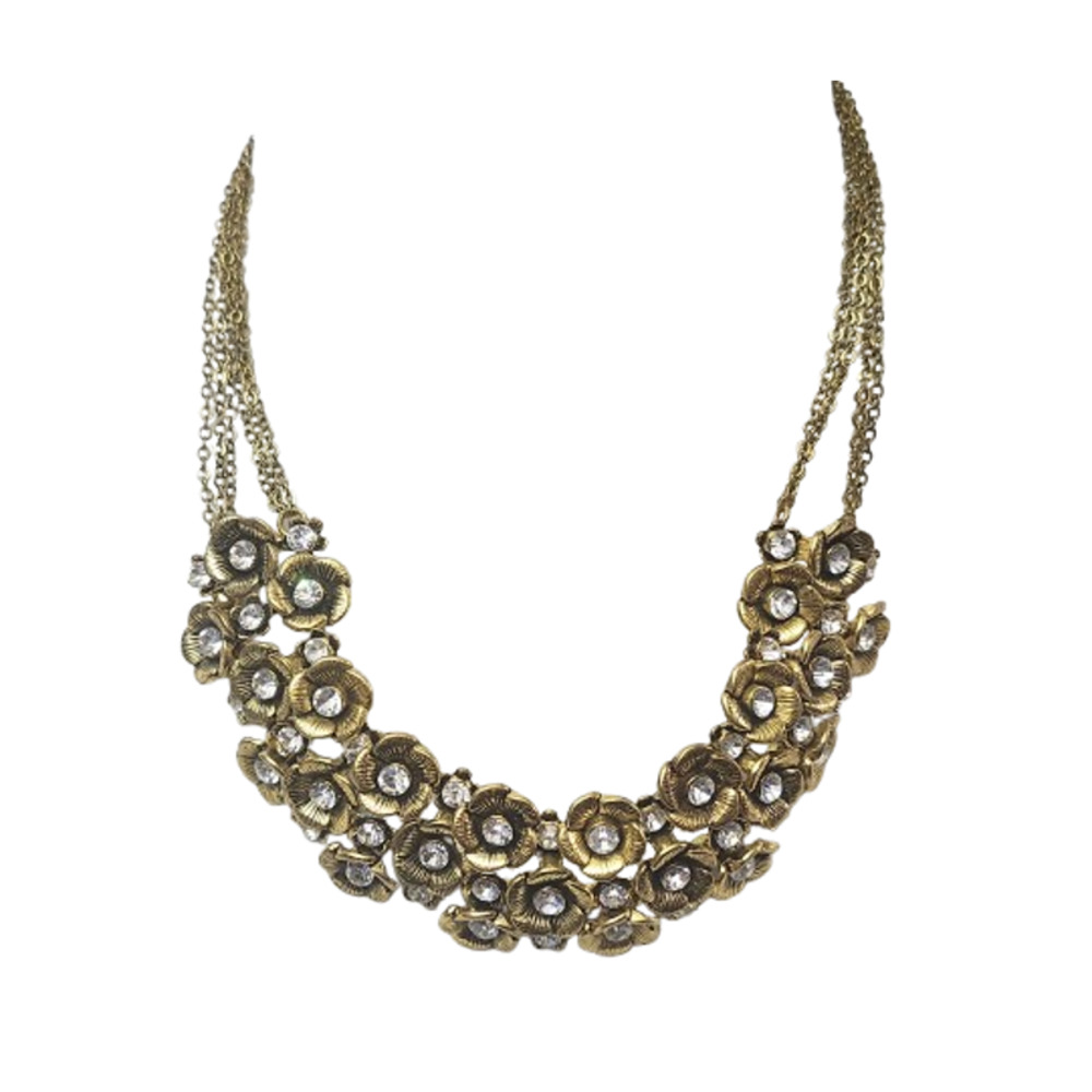 Amrita Singh Gold Tone Rhinestone Floral Bib Necklace